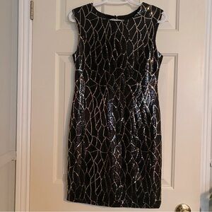 Jessica Black and gold full sequin dress, size 4, sleeveless, keyhole back